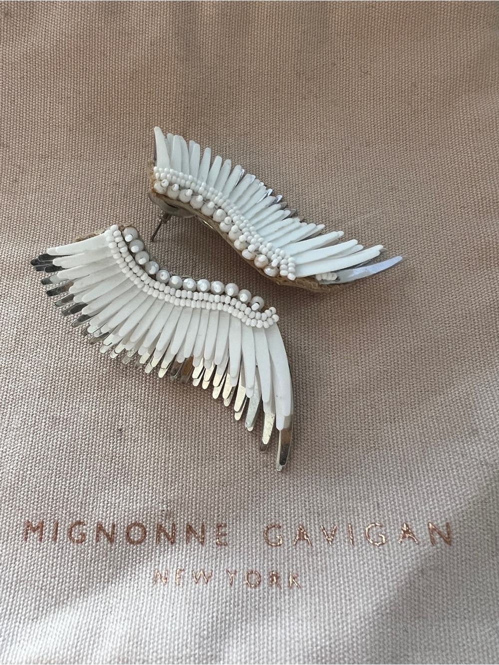 Mignonne Gavigan Madeline White + Silver Angel Wing Statement Earrings